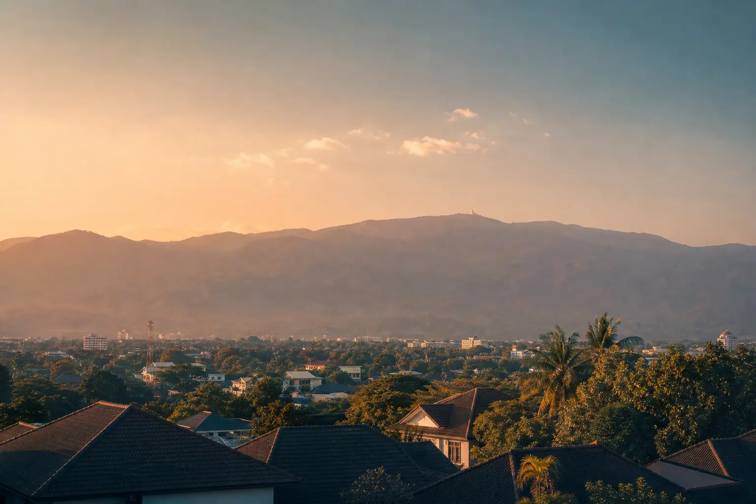 The long blue evening light over the Doi Suthep ridge, Chiang Mai